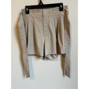 Athleta Skyline Shorts Women Sz 4 Beige Paperbag ‎ Belted Stretch Athleisure
